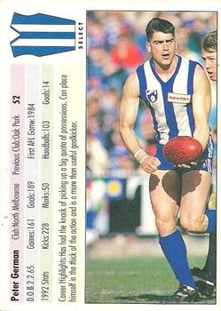 1993 Select AFL #52 Peter German Back